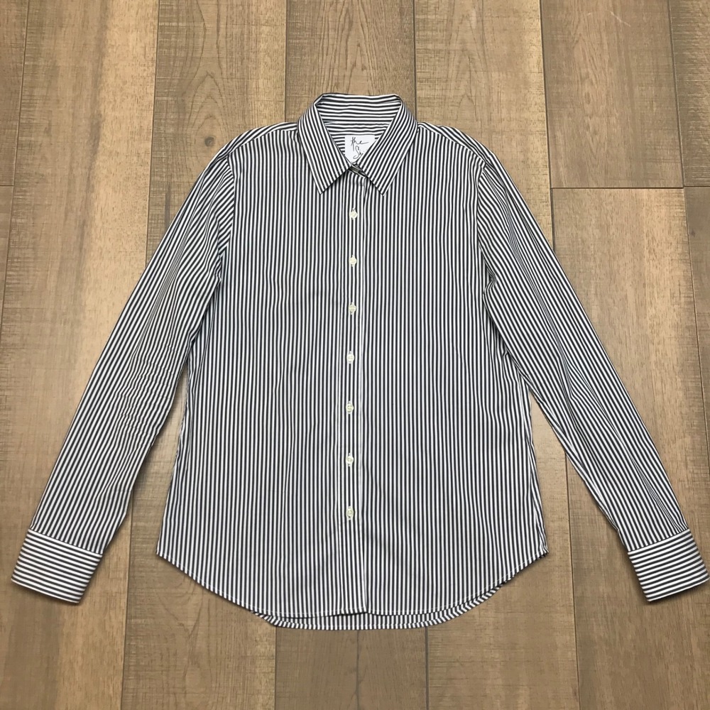 The Shirt by Rochelle Behrens The Icon Top Womens Size M Black Button Up Striped